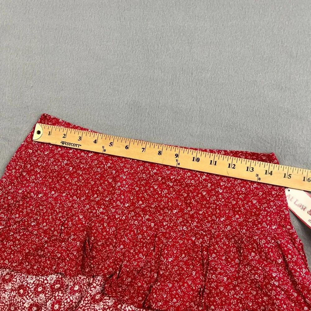 NWT At Last & Company Vtg Ruffled Cottagecore Red Floral Mini Skirt Women's Med